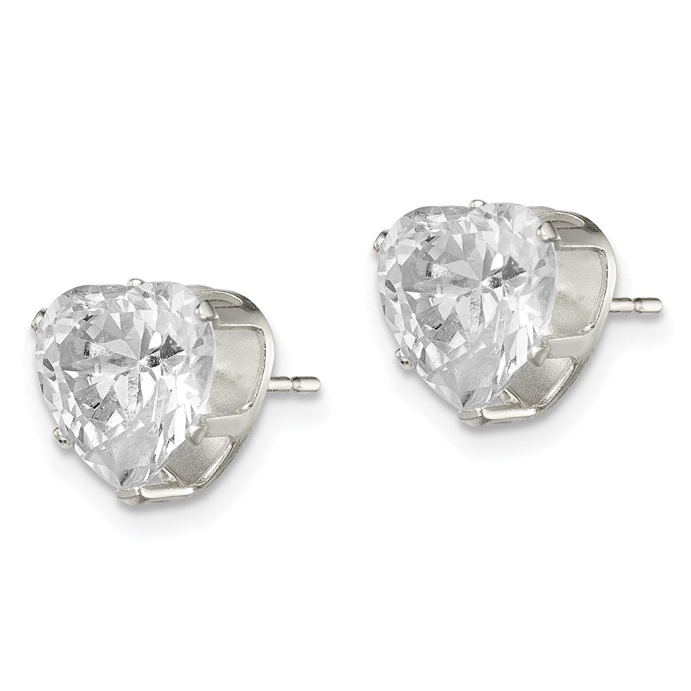 Sterling Silver Polished Heart Snap Set CZ Stud Earrings