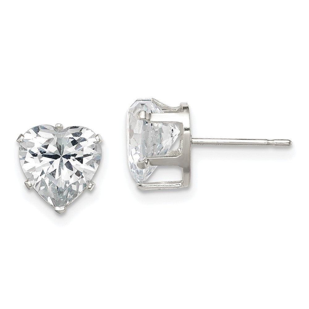 Sterling Silver Polished Heart Snap Set CZ Stud Earrings