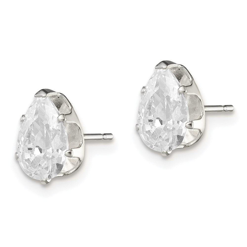 Sterling Silver Polished 8x Pear Snap Set CZ Stud Earrings