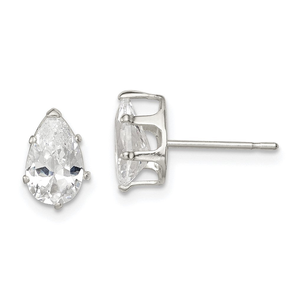Sterling Silver Polished 8x Pear Snap Set CZ Stud Earrings