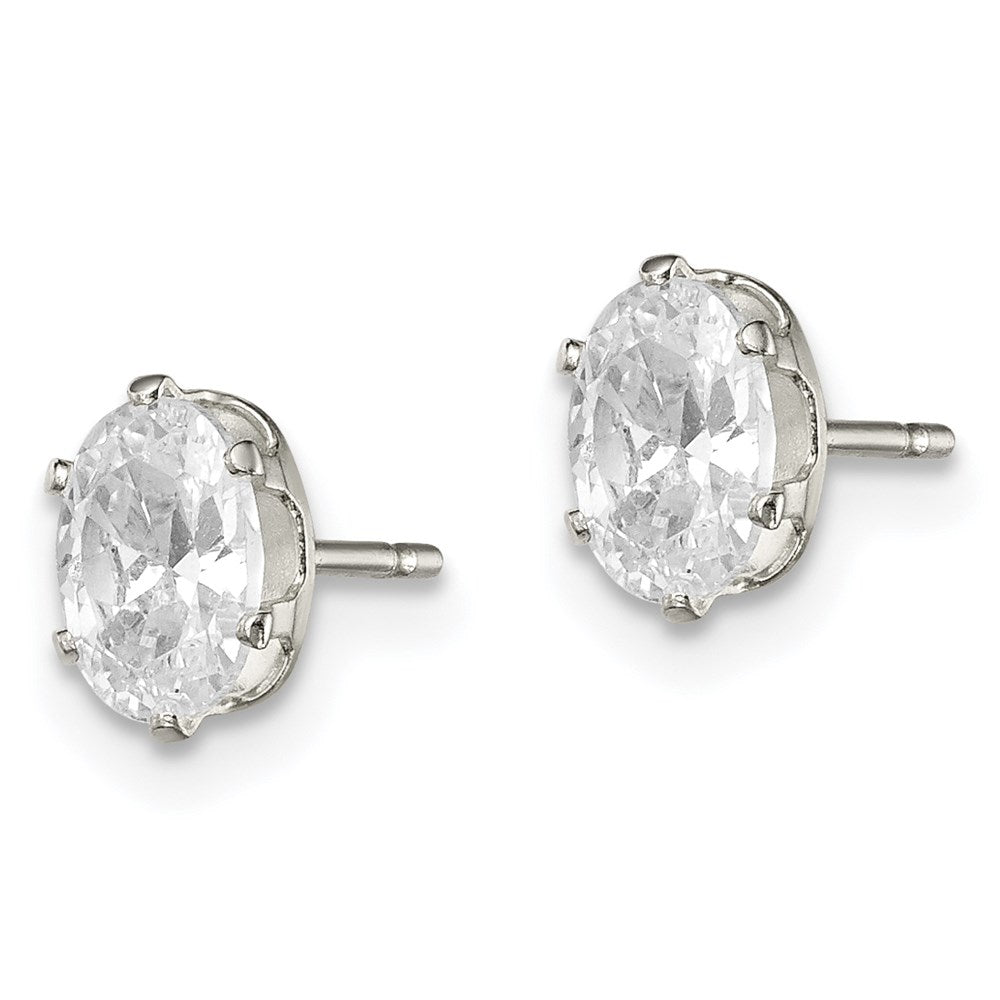 Sterling Silver Polished 6x Oval Snap Set CZ Stud Earrings