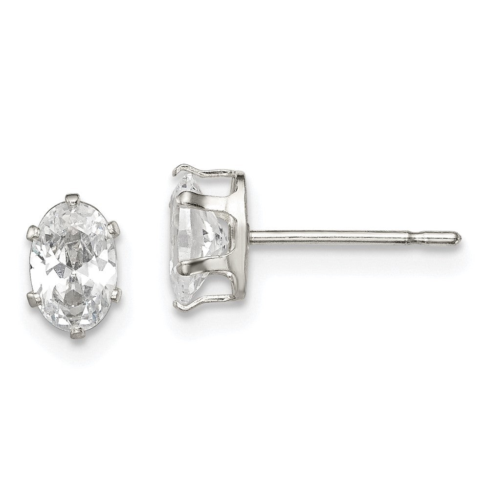 Sterling Silver Polished 6x Oval Snap Set CZ Stud Earrings