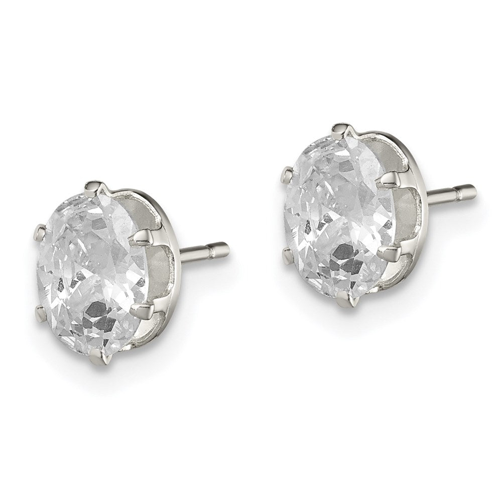 Sterling Silver Polished 7x Oval Snap Set CZ Stud Earrings