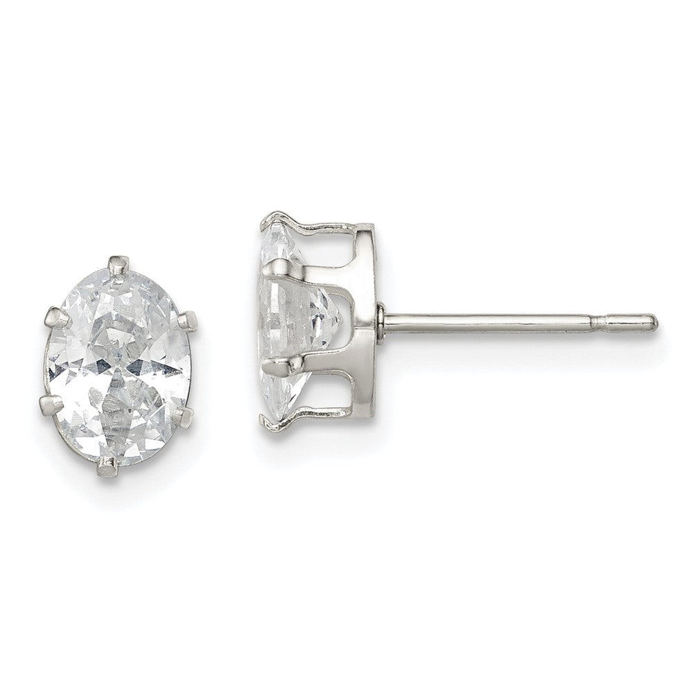 Sterling Silver Polished 7x Oval Snap Set CZ Stud Earrings