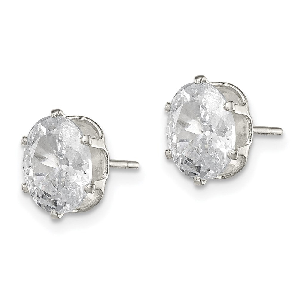 Sterling Silver Polished 8x Oval Snap Set CZ Stud Earrings