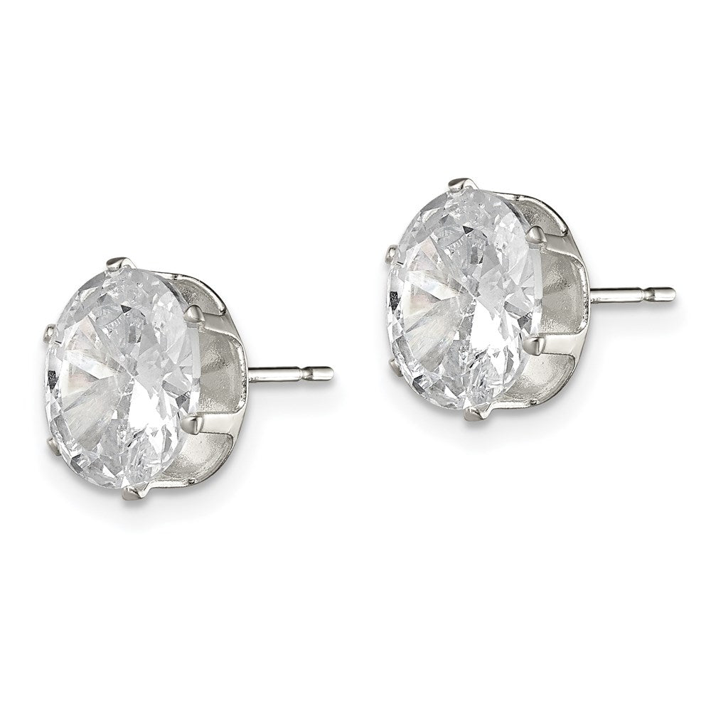 Sterling Silver Polished 9x Oval Snap Set CZ Stud Earrings