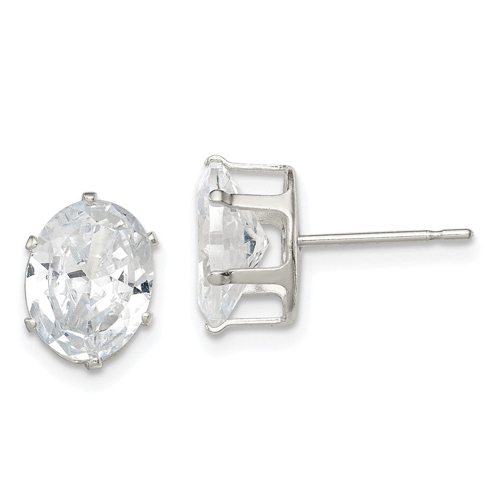 Sterling Silver Polished 9x Oval Snap Set CZ Stud Earrings
