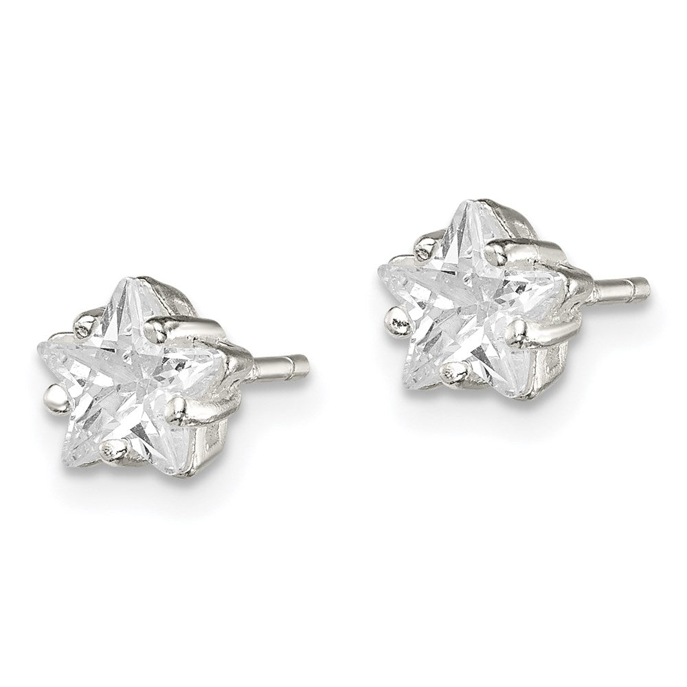 Sterling Silver Polished Star Basket Set CZ Stud Earrings