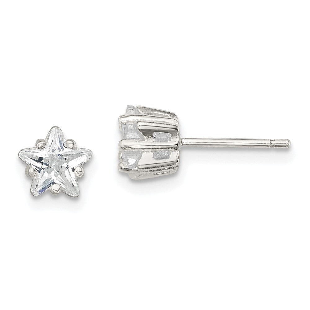 Sterling Silver Polished Star Basket Set CZ Stud Earrings