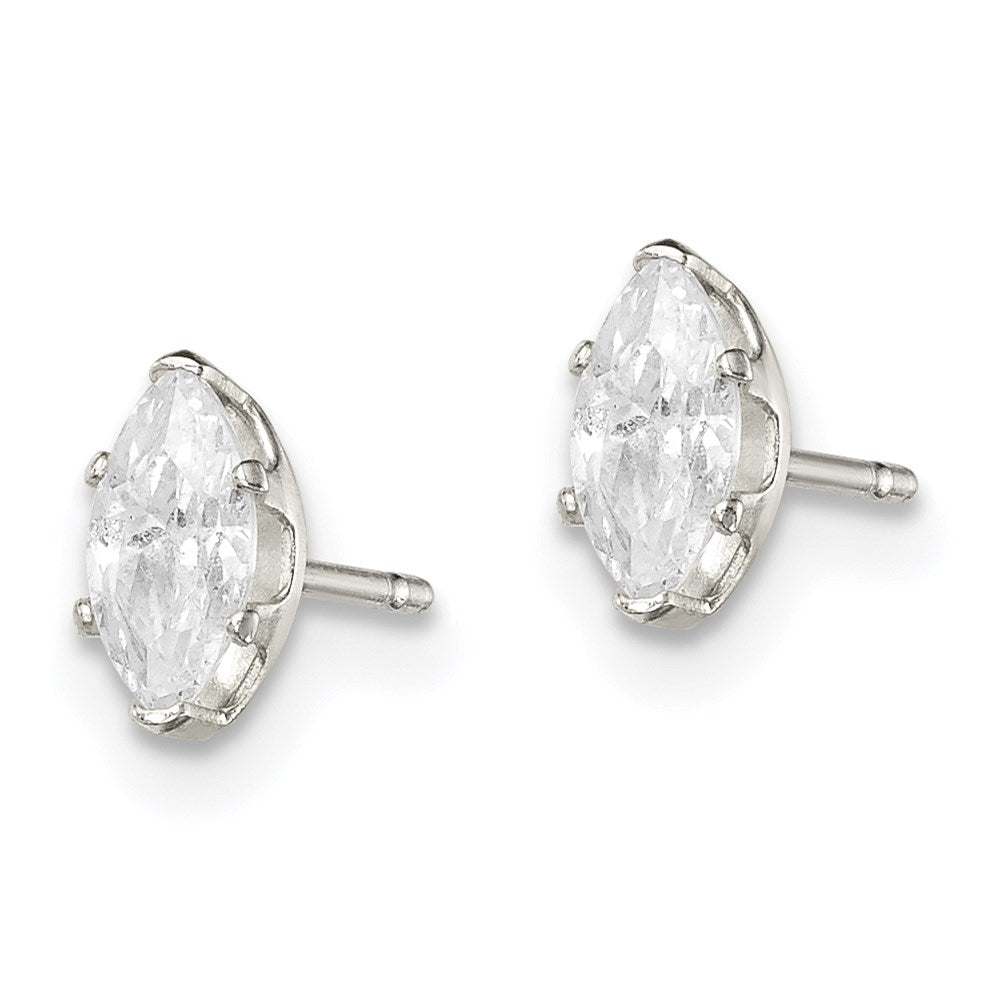 Sterling Silver Polished 6x Marquise Snap Set CZ Stud Earrings