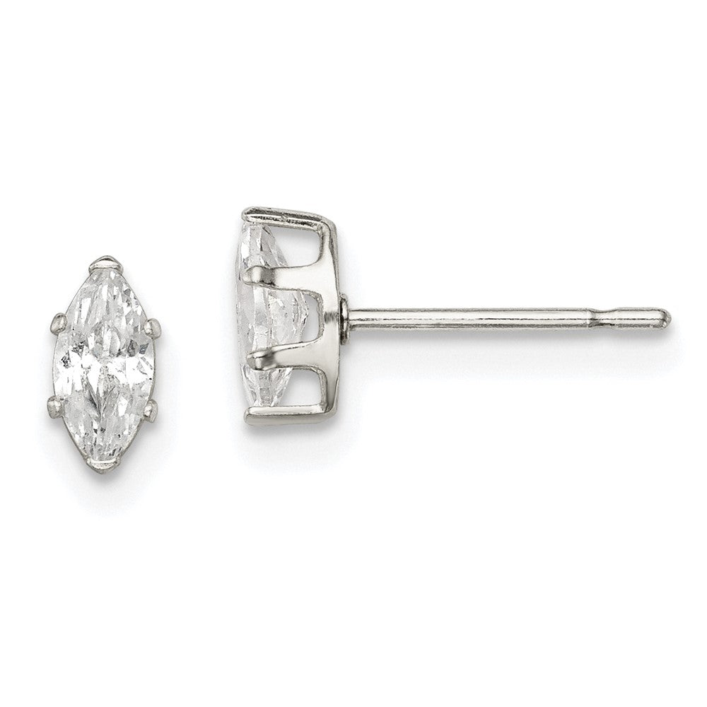 Sterling Silver Polished 6x Marquise Snap Set CZ Stud Earrings