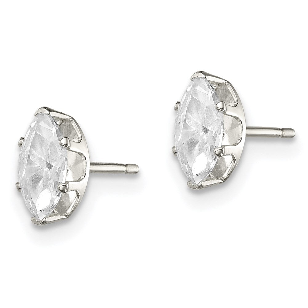 Sterling Silver Polished 7x Marquise Snap Set CZ Stud Earrings