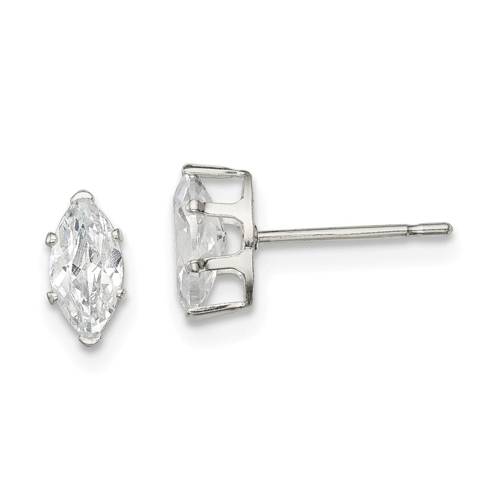 Sterling Silver Polished 7x Marquise Snap Set CZ Stud Earrings