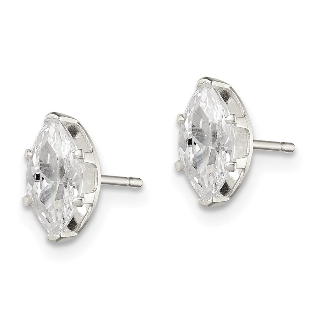 Sterling Silver Polished 8x Marquise Snap Set CZ Stud Earrings