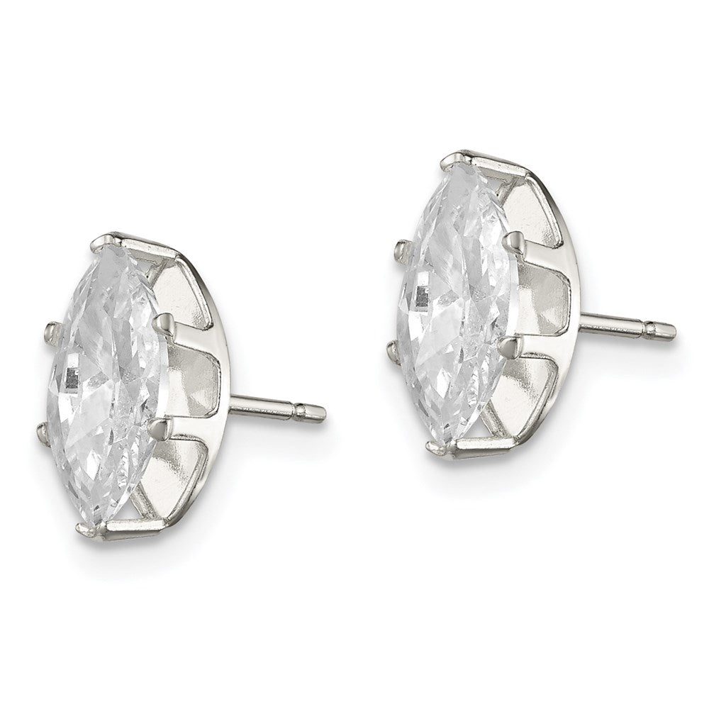 Sterling Silver Polished 10x Marquise Snap Set CZ Stud Earrings