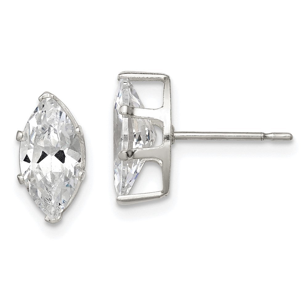 Sterling Silver Polished 10x Marquise Snap Set CZ Stud Earrings