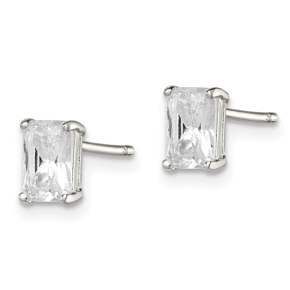 Sterling Silver Polished Emerald-cut 6x Basket Set CZ Stud Earrings