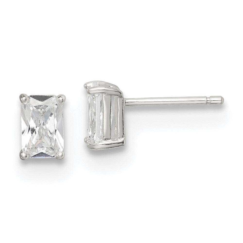 Sterling Silver Polished Emerald-cut 6x Basket Set CZ Stud Earrings