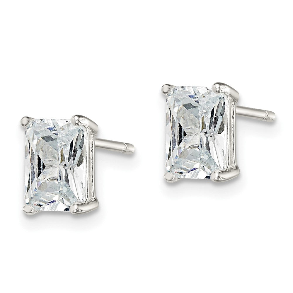 Sterling Silver Polished Emerald-cut 7x Basket Set CZ Stud Earrings