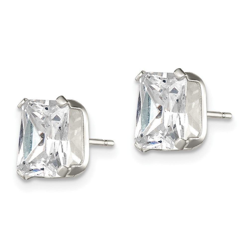 Sterling Silver Polished Emerald-cut 8x Basket Set CZ Stud Earrings