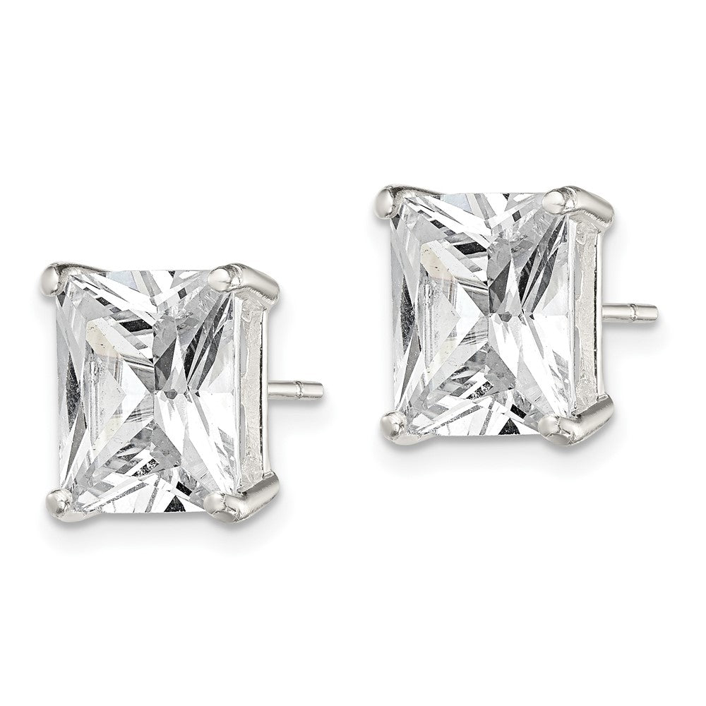 Sterling Silver Polished Emerald-cut 10x Basket Set CZ Stud Earrings