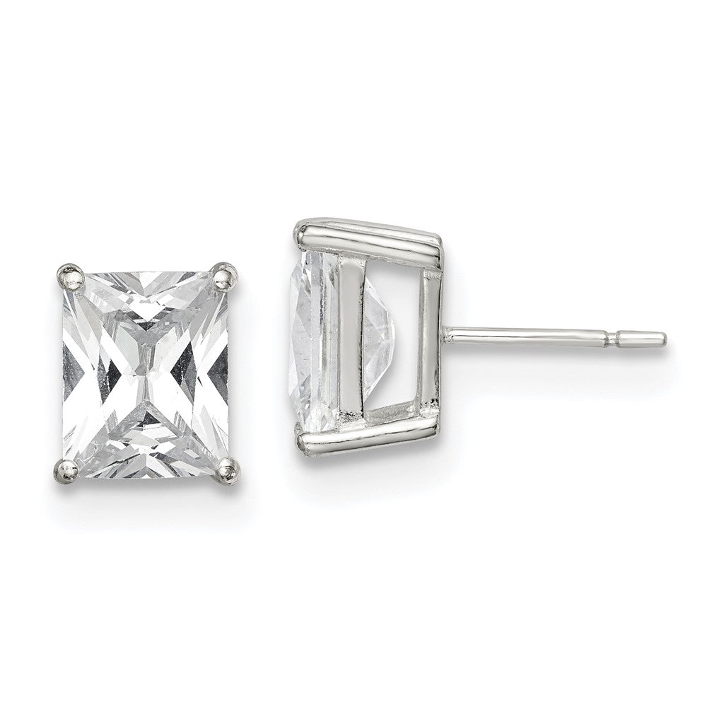 Sterling Silver Polished Emerald-cut 10x Basket Set CZ Stud Earrings