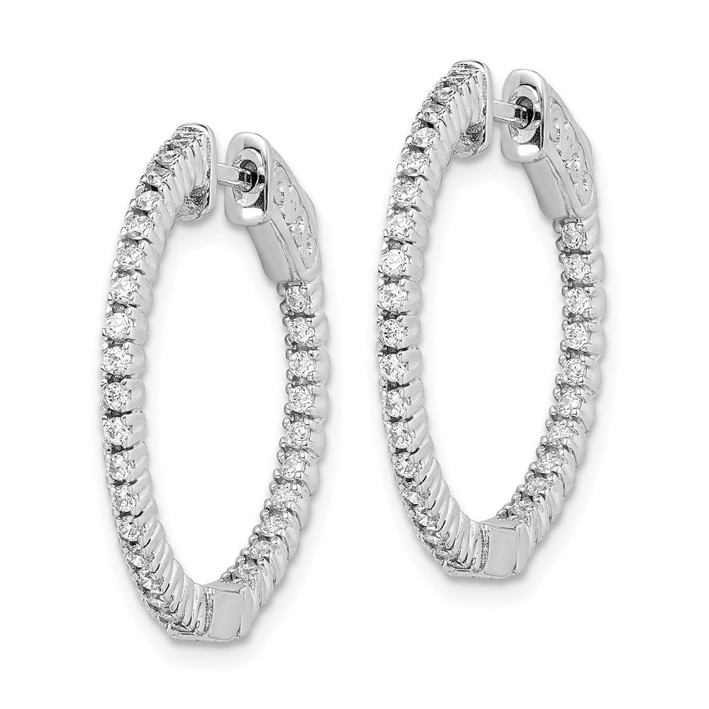 Sterling Shimmer Sterling Silver Rhodium-plated 60 Stone CZ In and Out Round Hinged Hoop Earrings