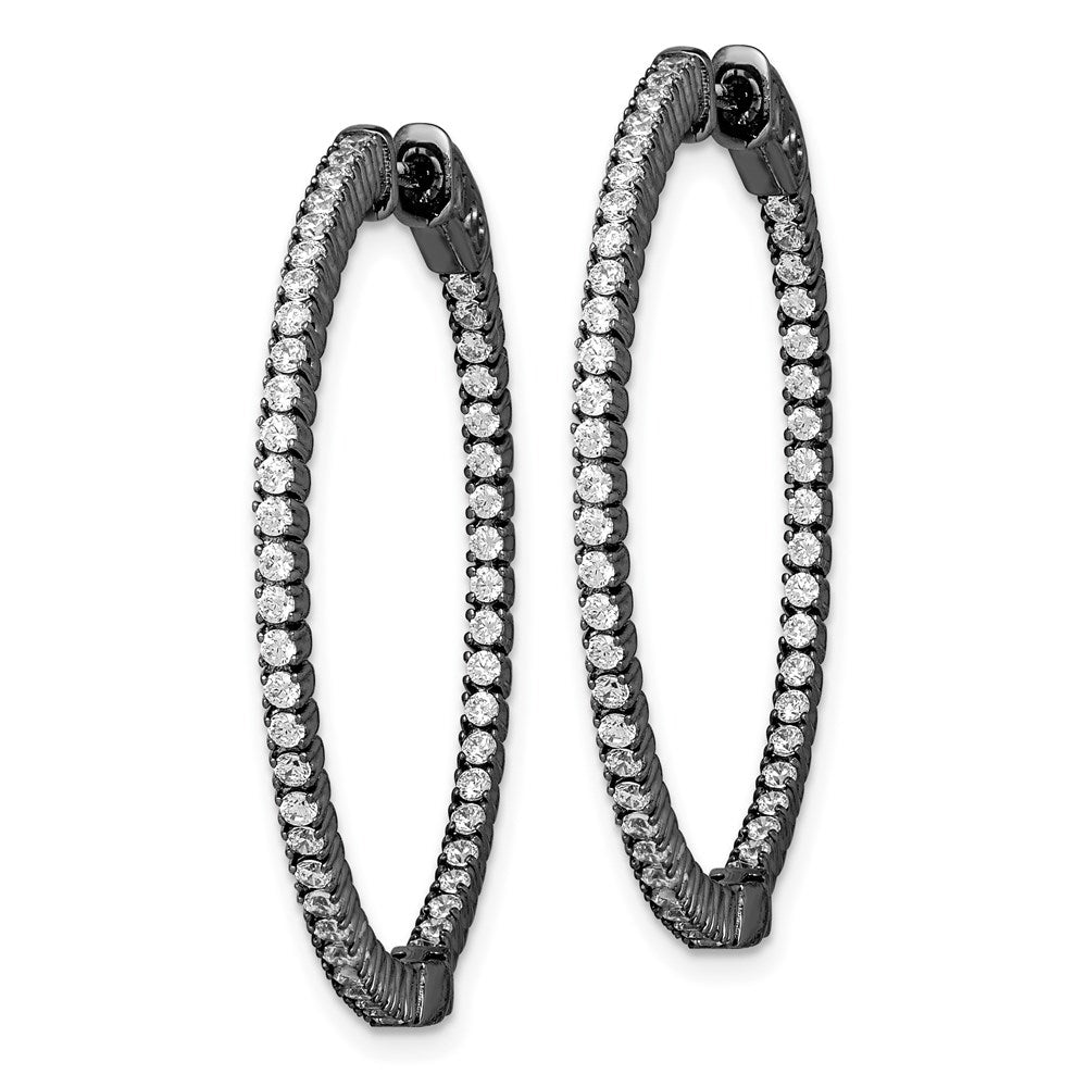 Sterling Shimmer Black Rhodium-plated 100 Stone CZ In and Out Round Hinged Hoop Earrings