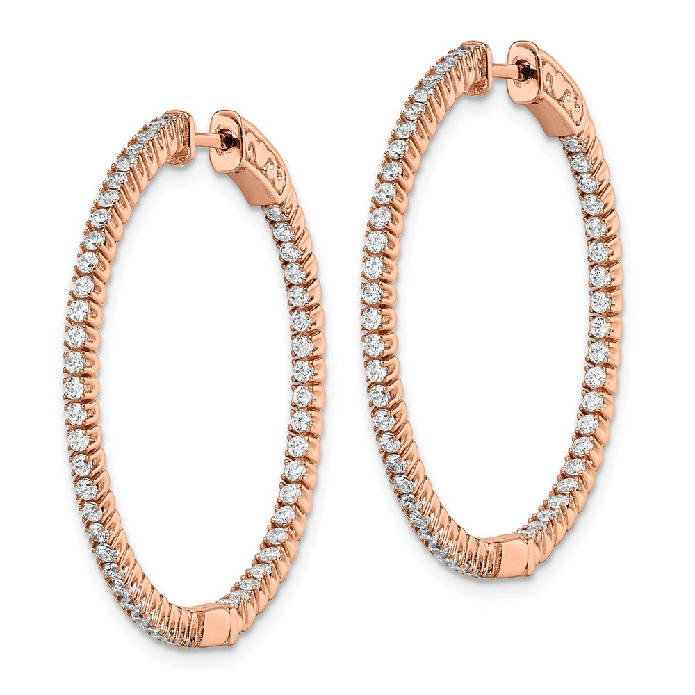 Sterling Shimmer Sterling Silver Rose-tone Flash Rose Gold-plated 100 Stone CZ In and Out Round Hinged Hoop Earrings