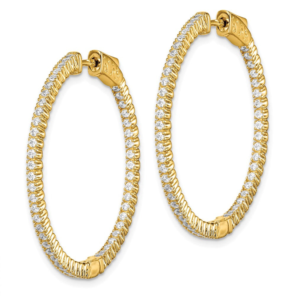 Sterling Shimmer Sterling Silver Gold-tone Flash Gold-plated 100 Stone CZ In and Out Round Hinged Hoop Earrings