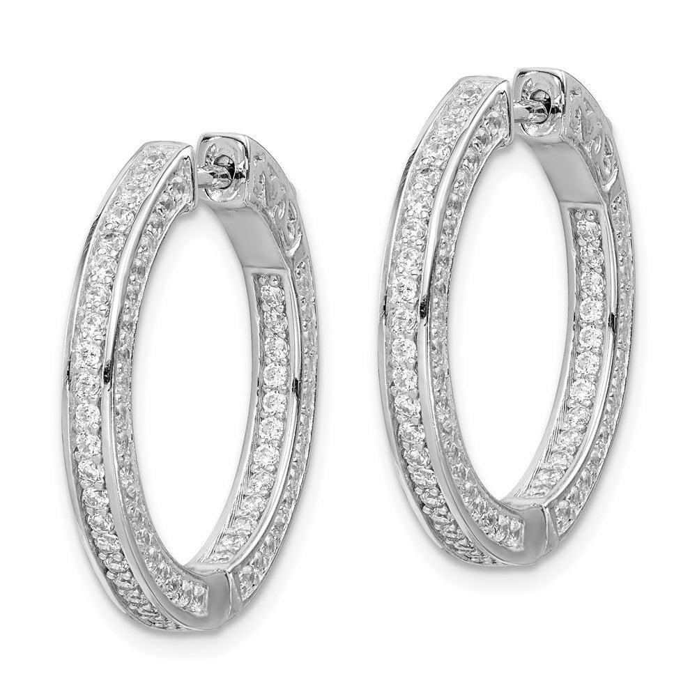 Sterling Shimmer Sterling Silver Rhodium-plated 200 Stone CZ In and Out Round Hinged Hoop Earrings