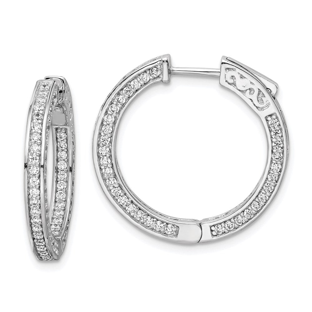 Sterling Shimmer Sterling Silver Rhodium-plated 200 Stone CZ In and Out Round Hinged Hoop Earrings