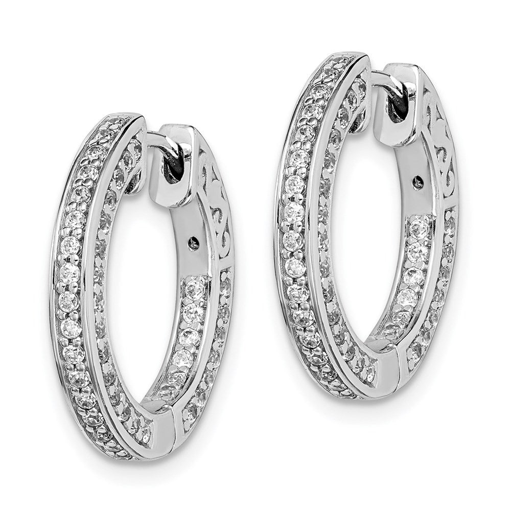 Sterling Shimmer Sterling Silver Rhodium-plated 134 Stone CZ In and Out Round Hinged Hoop Earrings