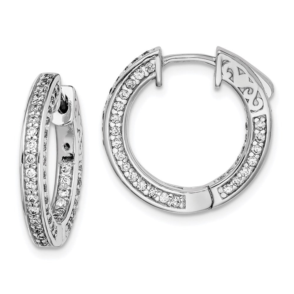 Sterling Shimmer Sterling Silver Rhodium-plated 134 Stone CZ In and Out Round Hinged Hoop Earrings
