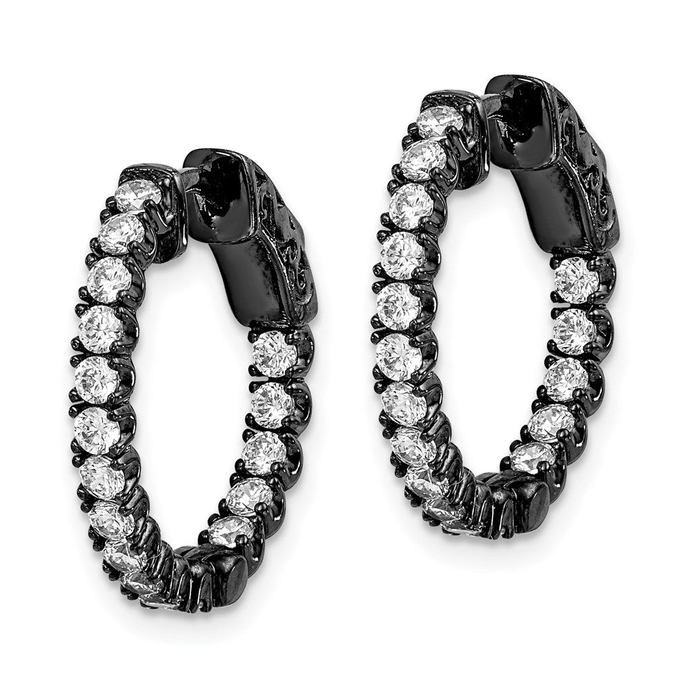 Sterling Shimmer Black Rhodium-plated 34 Stone CZ In and Out Round Hinged Hoop Earrings