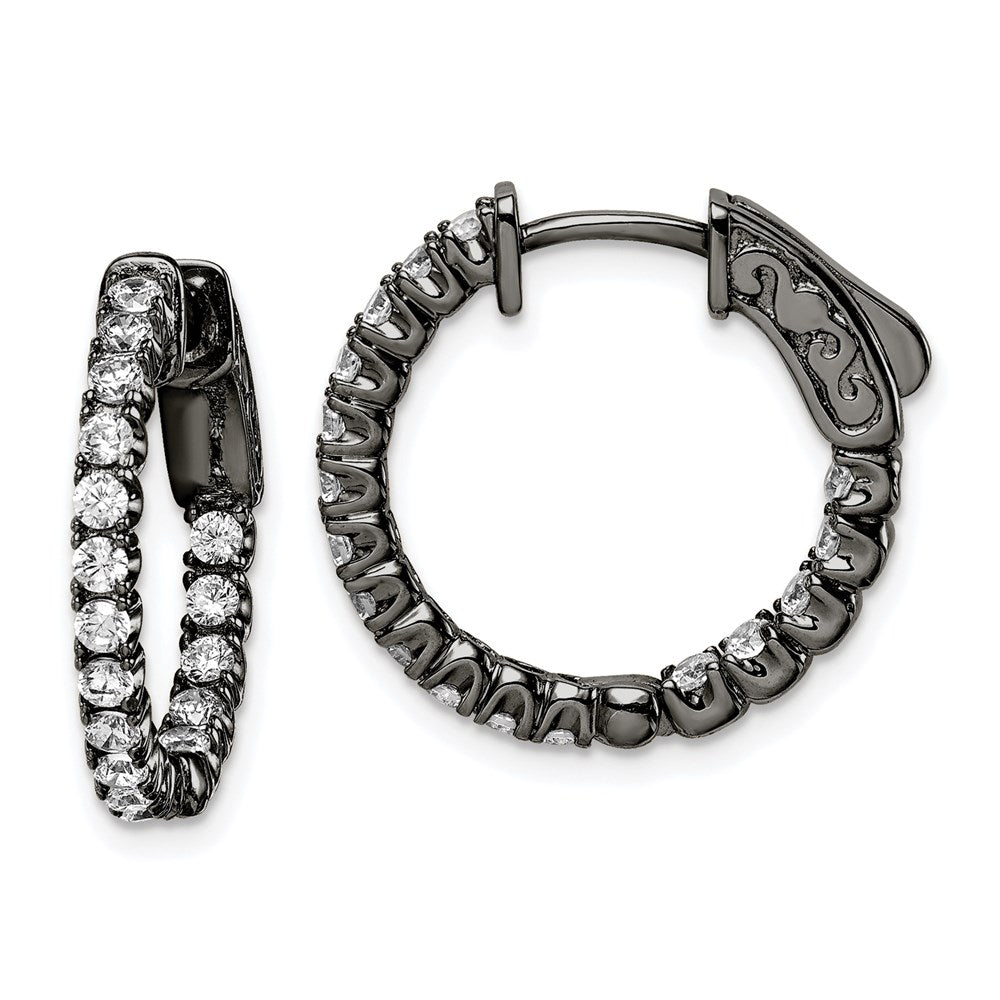 Sterling Shimmer Black Rhodium-plated 34 Stone CZ In and Out Round Hinged Hoop Earrings