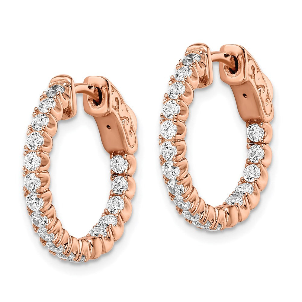 Sterling Shimmer Sterling Silver Rose-tone Rose Gold-plated 34 Stone CZ In and Out Round Hinged Hoop Earrings