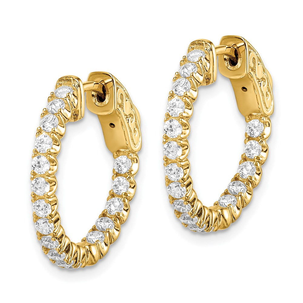 Sterling Shimmer Sterling Silver Gold-tone Flash Gold-plated 34 Stone CZ In and Out Round Hinged Hoop Earrings