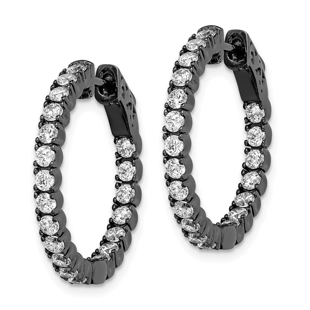 Sterling Shimmer Black Rhodium-plated 40 Stone CZ In and Out Round Hinged Hoop Earrings