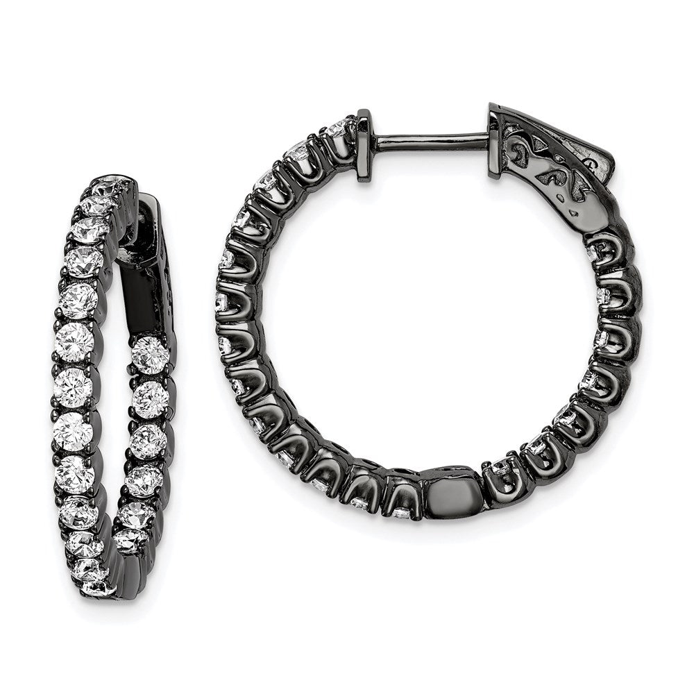 Sterling Shimmer Black Rhodium-plated 40 Stone CZ In and Out Round Hinged Hoop Earrings
