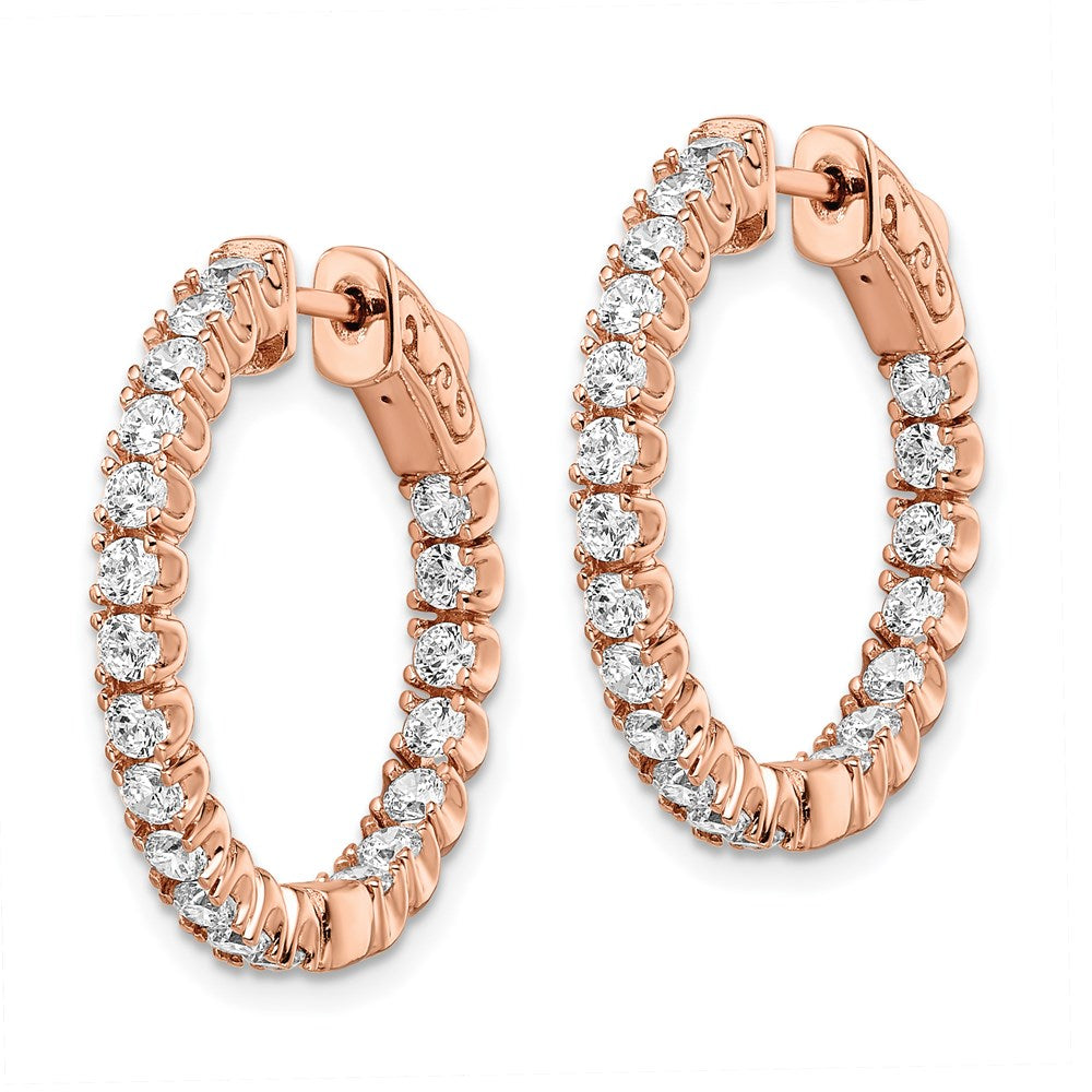 Sterling Shimmer Sterling Silver Rose-tone Rose Gold-plated 40 Stone CZ In and Out Round Hinged Hoop Earrings