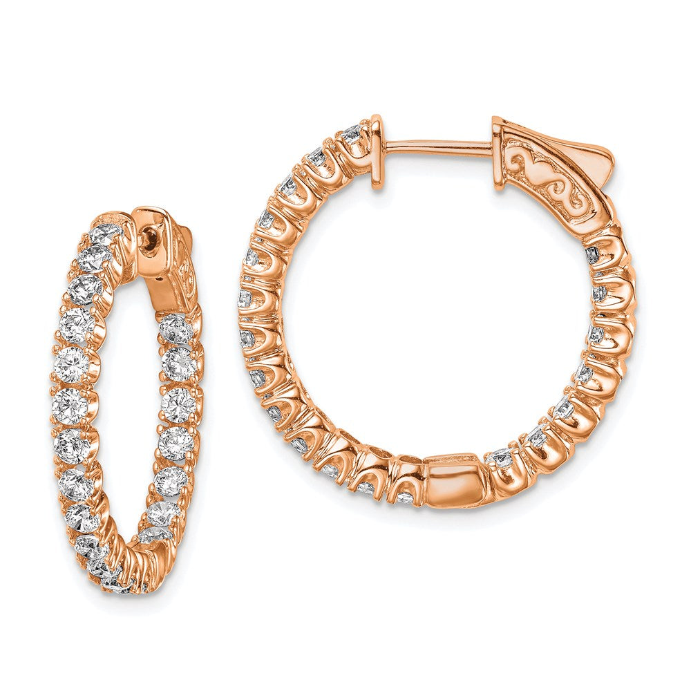 Sterling Shimmer Sterling Silver Rose-tone Rose Gold-plated 40 Stone CZ In and Out Round Hinged Hoop Earrings