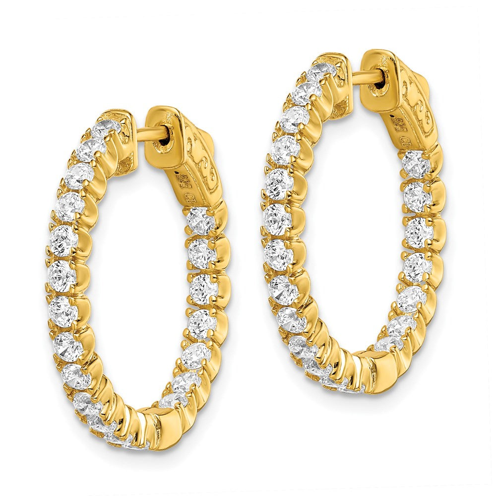 Sterling Shimmer Sterling Silver Gold-tone Flash Gold-plated 40 Stone CZ In and Out Round Hinged Hoop Earrings
