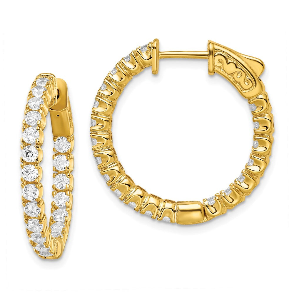 Sterling Shimmer Sterling Silver Gold-tone Flash Gold-plated 40 Stone CZ In and Out Round Hinged Hoop Earrings
