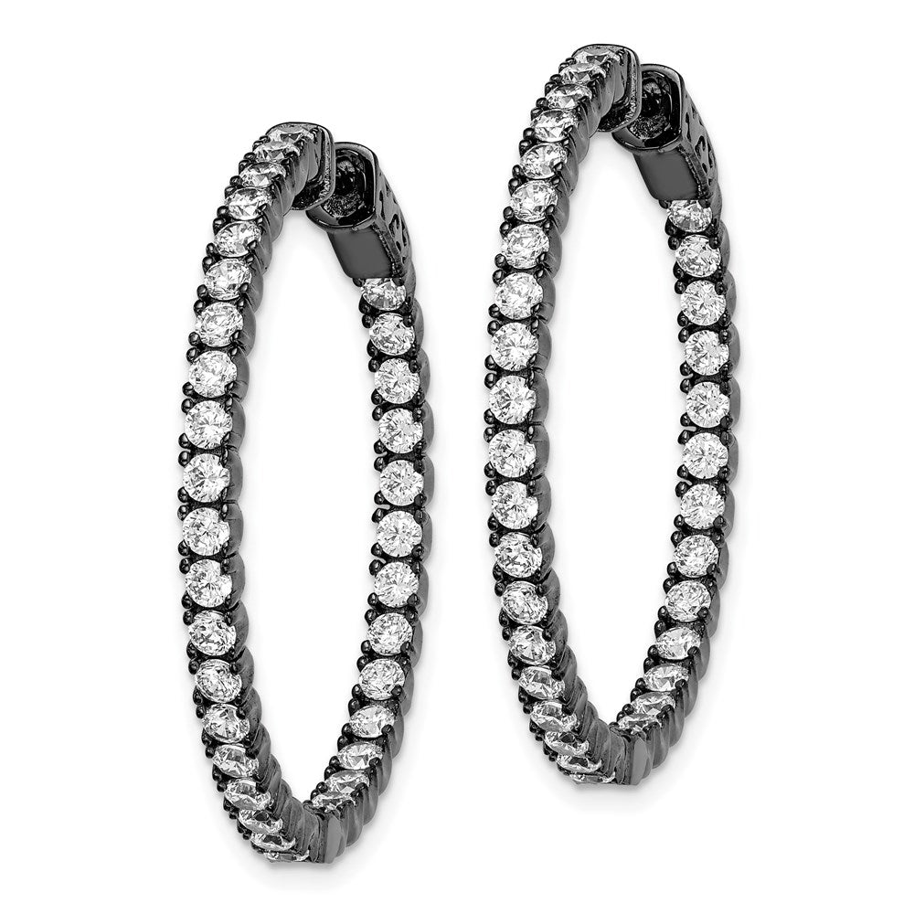 Sterling Shimmer Black Rhodium-plated 68 Stone CZ In and Out Round Hinged Hoop Earrings