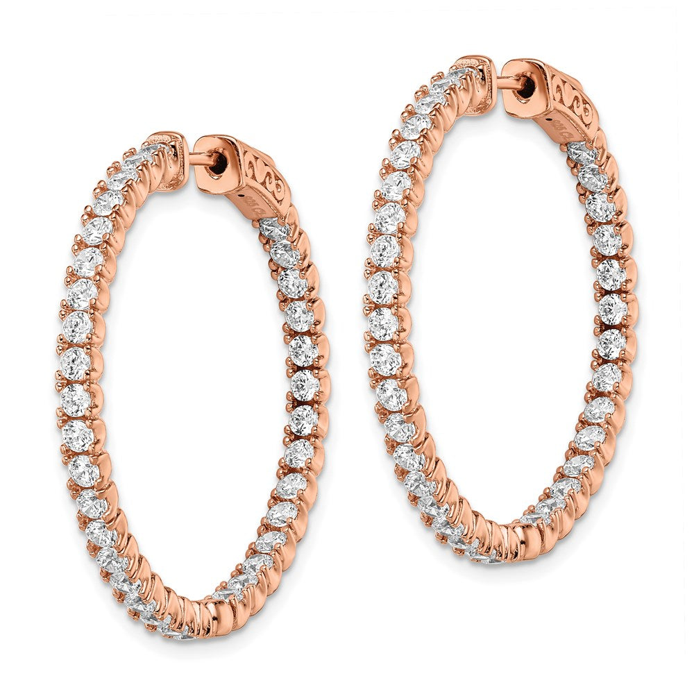 Sterling Shimmer Sterling Silver Rose-tone Flash Rose Gold-plated 68 Stone CZ In and Out Round Hinged Hoop Earrings