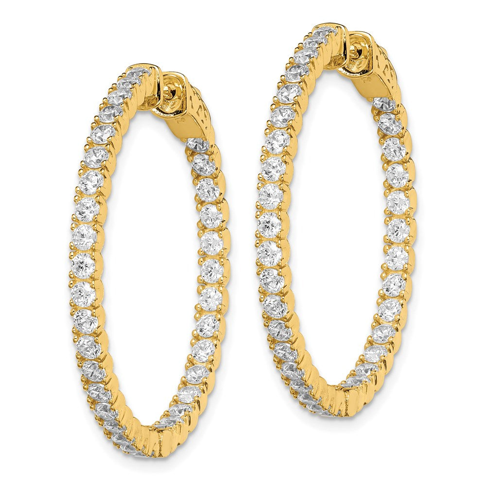 Sterling Shimmer Sterling Silver Gold-tone Flash Gold-plated 68 Stone CZ In and Out Round Hinged Hoop Earrings