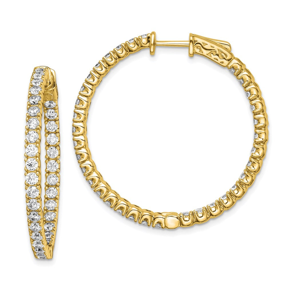 Sterling Shimmer Sterling Silver Gold-tone Flash Gold-plated 68 Stone CZ In and Out Round Hinged Hoop Earrings
