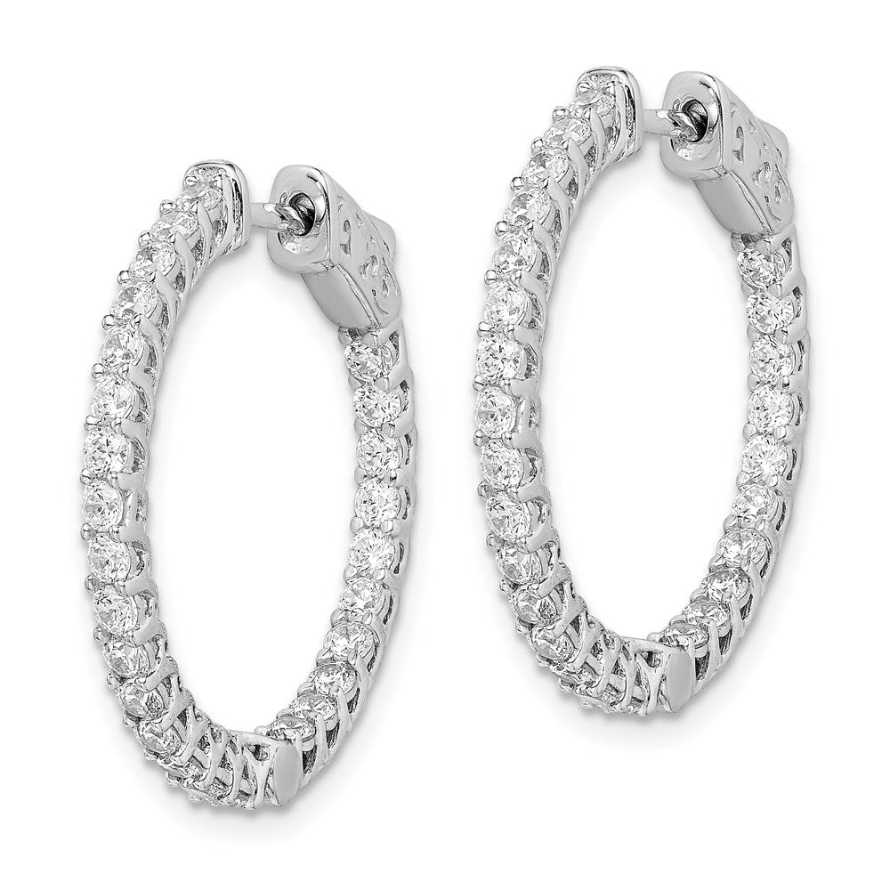 Sterling Shimmer Sterling Silver Rhodium-plated 52 Stone CZ In and Out Round Hinged Hoop Earrings