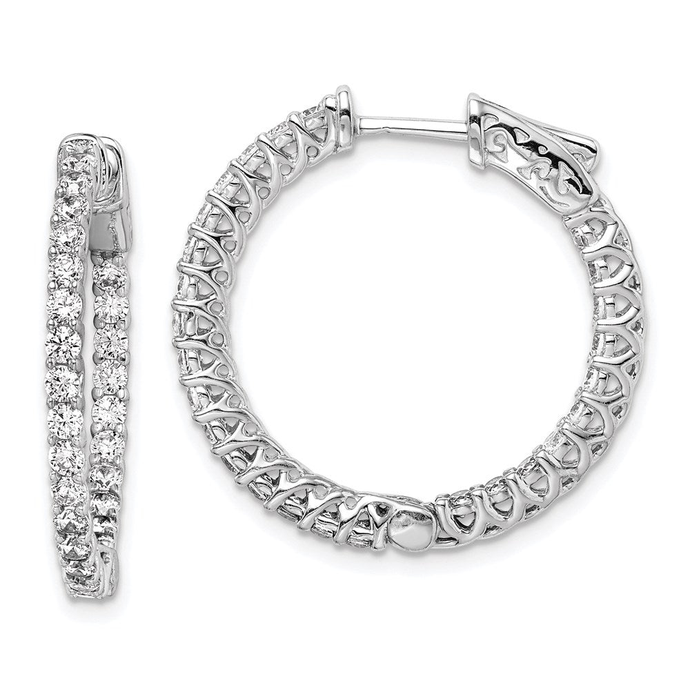 Sterling Shimmer Sterling Silver Rhodium-plated 52 Stone CZ In and Out Round Hinged Hoop Earrings